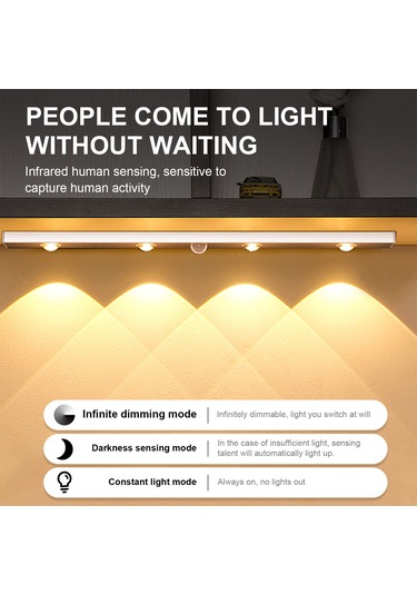 Dianziye Kablosuz Şarjlı, Vücut Algılama Led Lambası - Dolap, Gardırop Için Otomatik Açma-kapama, 3-5m Algılama Mesafesi, 40cm, 4 Led, Siyah, 3 Renk Seçeneği Siyah