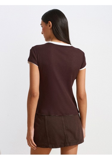 Dilvin 31783 Çift Katlı Düğmeli T-shirt-kahve Kahve