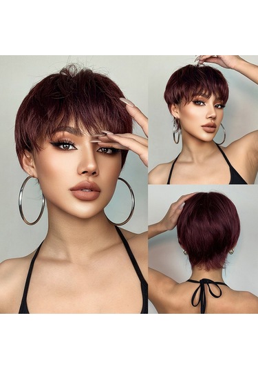 Kadın Perukları Kısa Katmanlı Peri Kesim Peruklar Saç Bantlı Doğal Görünümlü Kabarık Saç Peruk