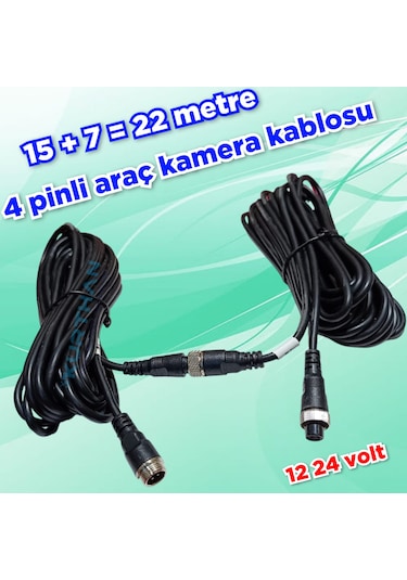 22 Metre 15 + 7 4 Pinli Ticari Araç Kamera Kablosu 12-24 Volt
