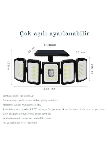 Monozone 300led Solar Güneş Enerjili Bahçe Duvar Lambası
