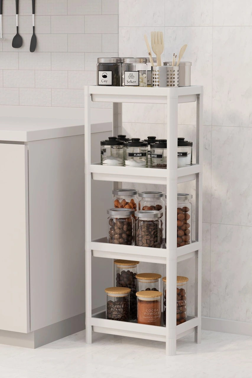 Mithra Life 4 Katlı Hazneli Plastik Beyaz Banyo Mutfak Balkon Düzenleyici Rafı Mıt1191 Beyaz