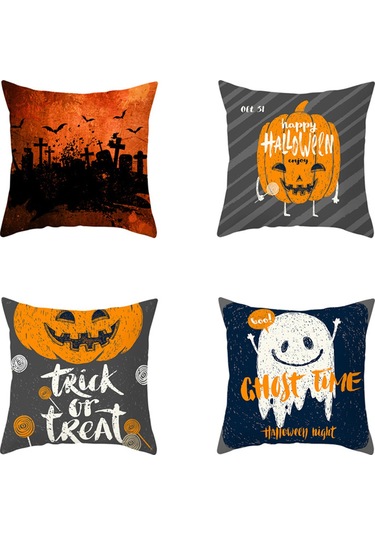 Yunboo Halloween Dekoratif Kumaş Yastık Kılıfı, Korku Temalı Desenler Kelebek, Bat, Kabak , Ev Ve Araç İçin, 45x45cm, Şeffaf Kumaş Malzeme Diğer