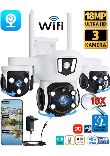 Mpia Mizu V380pro 18mp 6mp+6mp+6mp Üç Kameralı 10x Zoom Gece Görüş Wifi Sesli Türkçe