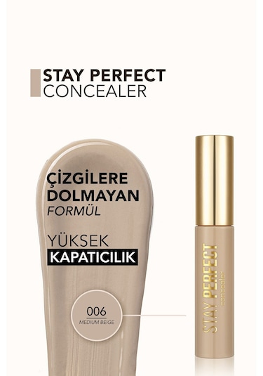 Flormar Stay Perfect Yüksek Pigmentli & Yarı Mat Bitişli Likit Kapatıcı 006 Medium Beige