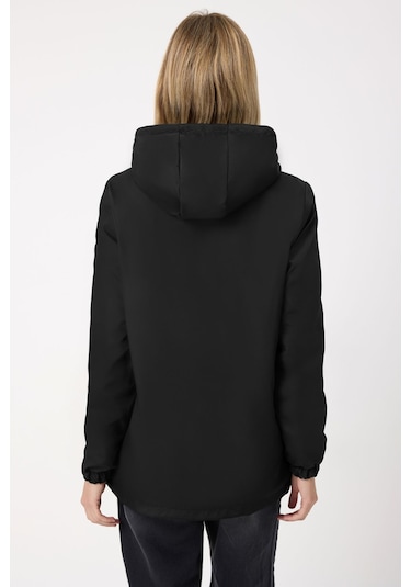 Freemen Kadın Siyah Kürklü Su Ve Rüzgar Geçirmez Kapüşonlu Kışlık Mont Siyah