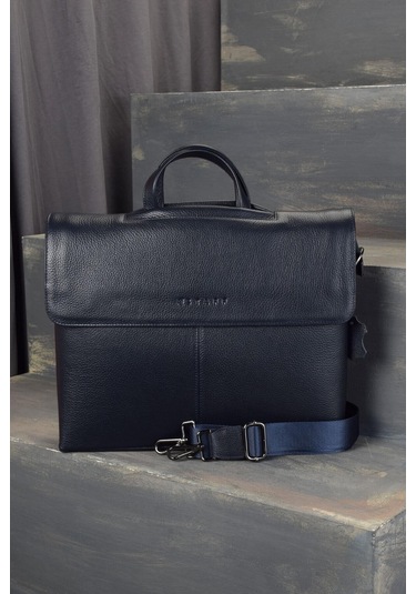 Erkek Hakiki Deri Lacivert Laptop 14 Inç Için Ve Evrak Çantası 37cm X 30cm X 10 Cm-129472 Siyah