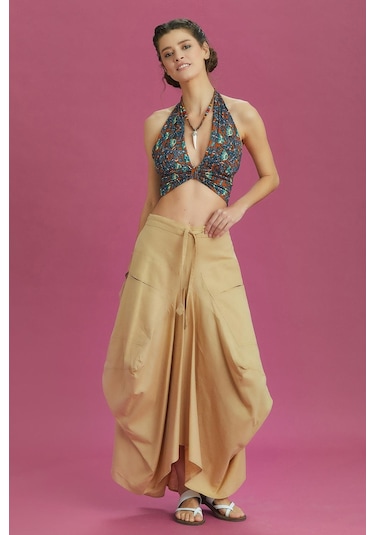 Bohem Tarz Cepli Beli Bağcıklı Uzun Salaş Etek 001