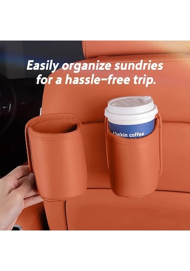 Chuangyinshop Orange 2 Adet - Kaymaz Kupa Tutucu Organizatör, Pu Deri Spillsiz Araç Çok Fonksiyonlu Saklama Kutusu