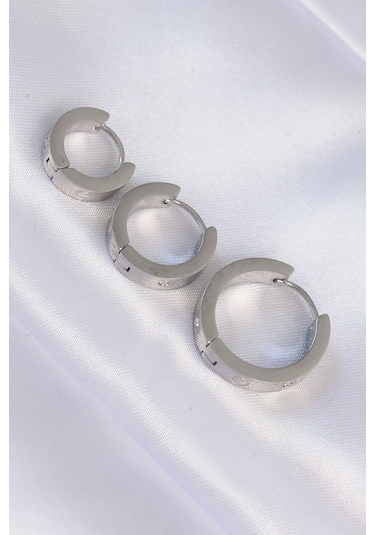 Ezoconcept 316l Çelik Gümüş Renk Zirkon Taşlı Model 3lü Halka Küpe