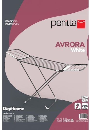 Perilla KMU17009-19 Avrora White Kurutmalık Kalın Telli Kanatlı Çamaşır Kurutma Askısı Beyaz Beyaz - Siyah