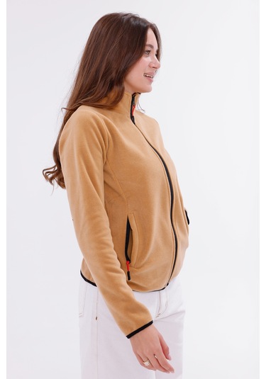 Monox Kadın Slim Fit Tam Fermuarlı Polar Ceket Kahve