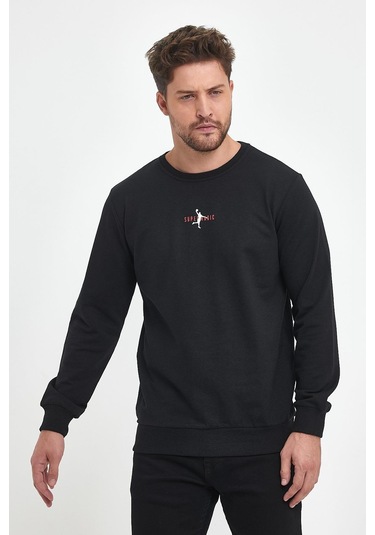 MMetalic Siyah Erkek Supermagic Göğüs Baskılı Basic Sweatshirt 001