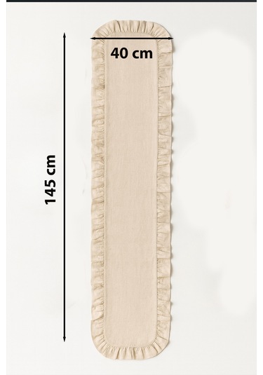 Fırfırlı Masa Runner 145x40 Cm Şık Dekoratif Masa Örtüsü Krem