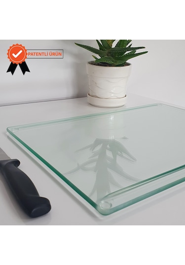Decorita Cam Kesme Tahtası Kanallı Kesme Tablası Yeni Ahşap Görünüm 25 x 35 CM