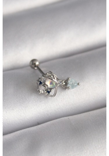 Ceylan Adam 316l Çelik Gümüş Renk Zirkon Taşlı Sallantı Kalp Detay Tragus Piercing Çok Renkli