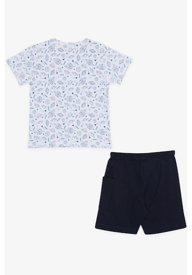 Macawı Erkek Çocuk Şortlu Takım Uzay Temalı 1.5-5 Yaş, Beyaz-beyaz Beyaz