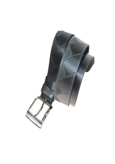Hakiki Deri Erkek Baklava Desenli Kot Kemeri 4,5 Cm Siyah
