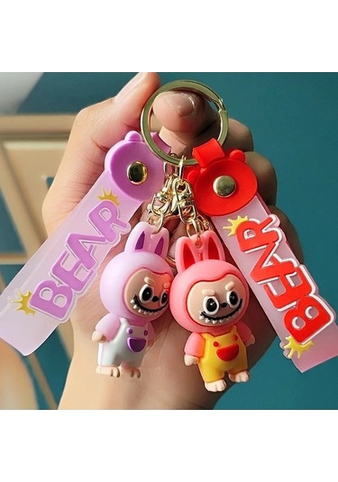 Novahub 2 Adet Küçük Arka Kayış Pantolon Labubu Koyun Çanta Anahtarlığı Kolye Kör Kutu Red, Çinko Alaşım, Açık Sarı Altın Renk, Moda Dekorasyon