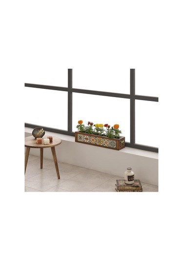 Halohope El Yapımı 6 Meksika Çinili Dekoratif Modern Ahşap Dikdörtgen Kaliteli Bahçe Balkon Saksı Saksılık