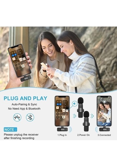 Wondernest K9 2'si 1 Arada Kablosuz Klipsli Otomatik Gürültü Önleyici Canlı Mini Mikrofon, K9 Pro