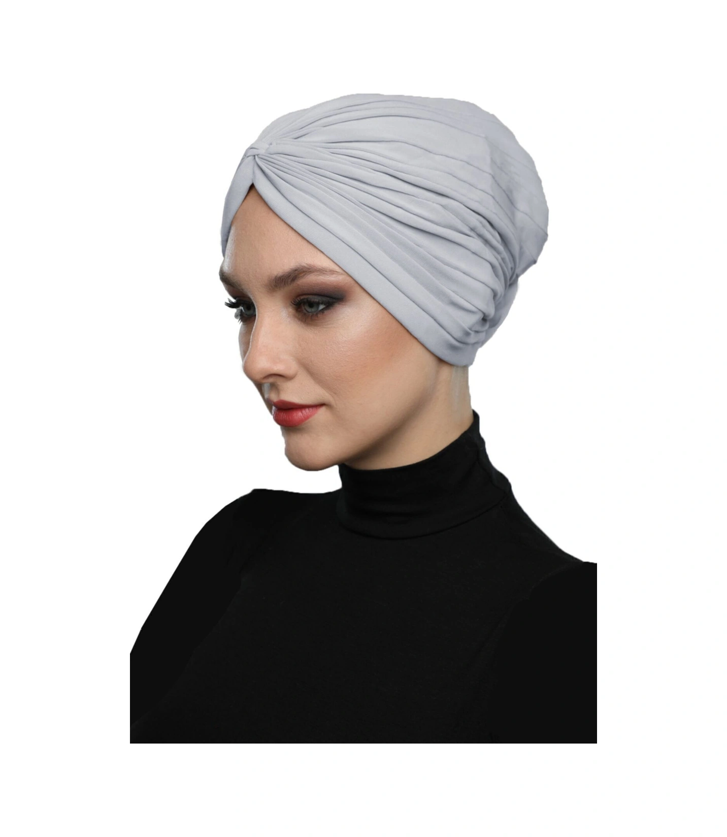Çapraz Bantlı Açık Gri Hazır Türban Tesettür Havuz Bonesi Açık Gri