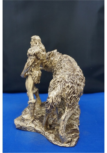 Tyr Savaş Tanrısı Heykeli - Kurtlu Try Biblo - 26 Cm Mitolojik Obje Hediyelik Dekor Altın