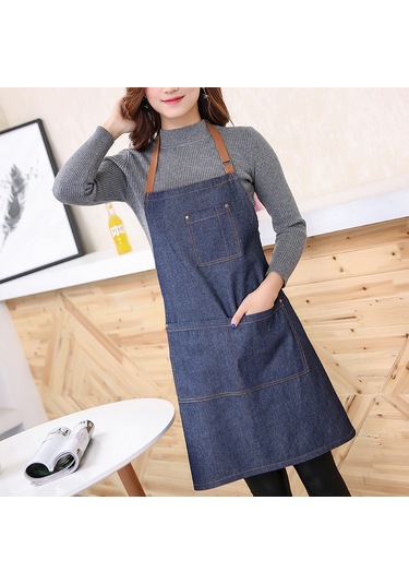 Mufunye Kahveye Ve Temizliğe Uygun Unisex Nordik Stil Tam Pamuk Dayanıklı Mavi Cerrahi Apron Kalebukluk Kanca Diğer