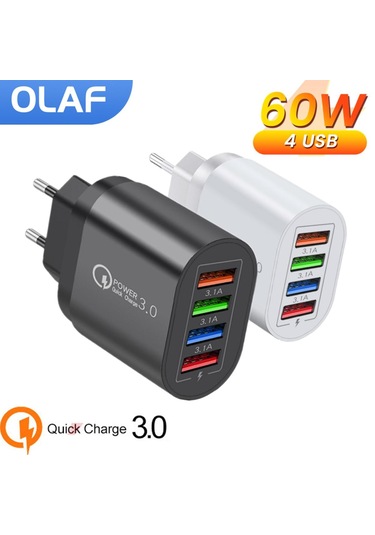 Olaf Usb Şarj Aleti 4 Port 60w 3.1a Hızlı Şarj 3.0 Cep Telefonu Şarj Cihazı İphone Uyumlu 11 Samsung Xiaomi Poco F3 Hızlı Duvar Şarj Cihazları