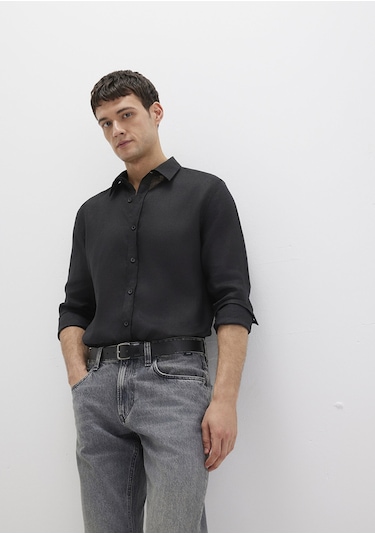 Mavi - Siyah Keten Gömlek 0211466-900 Siyah