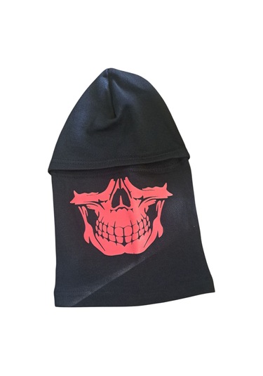 Termal Kırmızı Kurukafa Baskılı Kar Maskesi Siyah Kırmızı