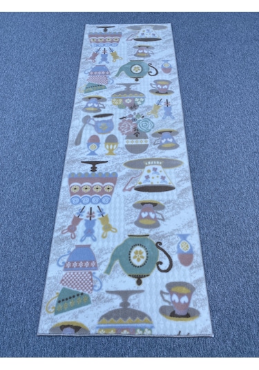 Kahve Fincanlı Kesme Halı 80x250 Pudra Vizon Akrilik Halı