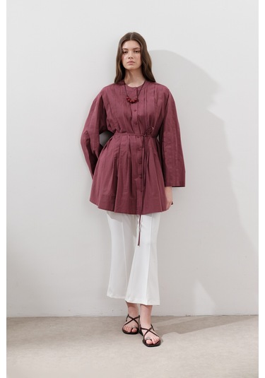 Nervürlü Geniş Kollu Tunik Gülkurusu Gülkurusu