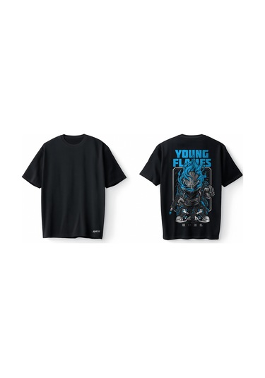 Bumeta Young Flames Urban Oversize Unisex Tişört T-shirt Siyah