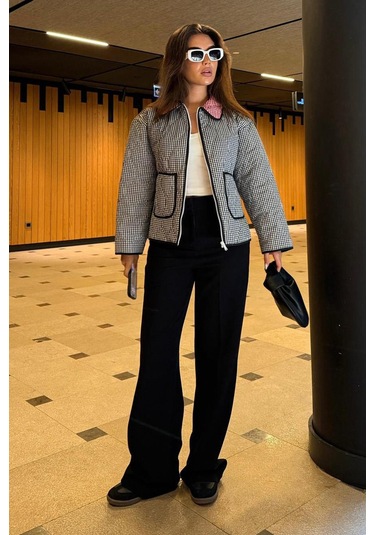 Siyah Pötikareli Cepli Kadın Mont Mg2488 Siyah