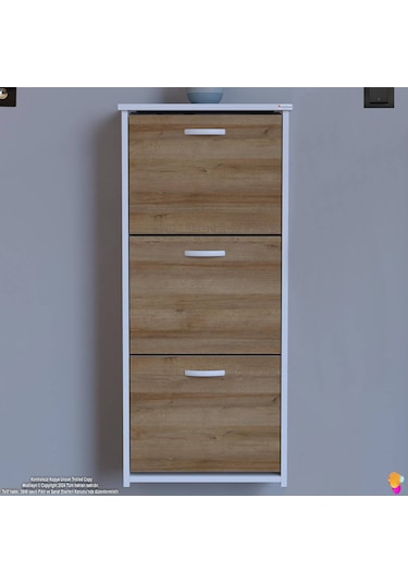 Modilayn West Asma Kapı Önü 52x 116 X26 Cm Lik 3 Düşer Kapak 6 Göz Bölmeli Ayakkabılık Beyaz - Meşe