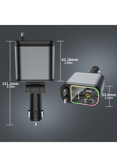 C3 4'ü 1 Arada Usb A + Usb C Araç Şarj Cihazı, Geri Çekilebilir Tip C + İp Kablosu Starry Sky Çakmak Adaptörü