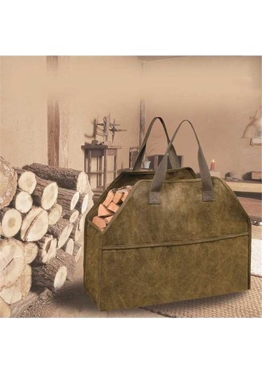 Pazly Dayanıklı Kanvas Odun Çantası, 18x22,4x9,4x11,2 İnç, Çamur Renk, Pratik Taşıma Tutucu