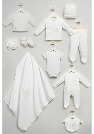 Sweet Dreams Desenli 10 Parça Kutulu Yenidoğan Hastane Çıkışı Zıbın Seti Ekru