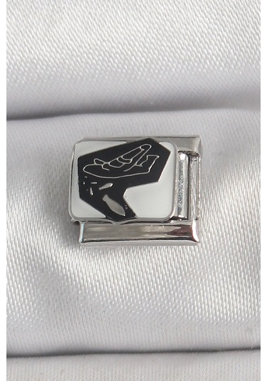 316l Çelik Gümüş Renk Beyaz Siyah Uçak İşlemeli Portre Model Nomination Charm - Tj-bc1395 Gümüş