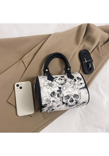 Gotik Kafatası Desenli Boston Çantası