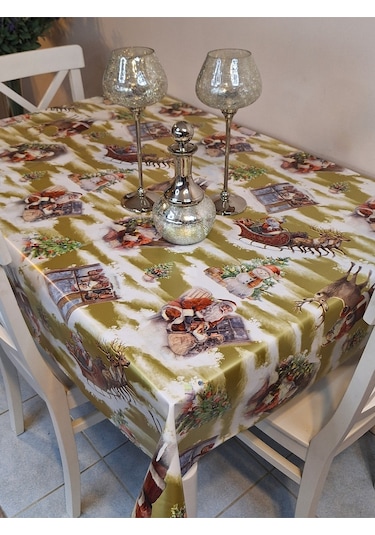 Yeni Yıl Desenli Elyaflı Pvc Masa Örtüsü Silinebilir Ve Su Geçirmez Muşamba Sarı