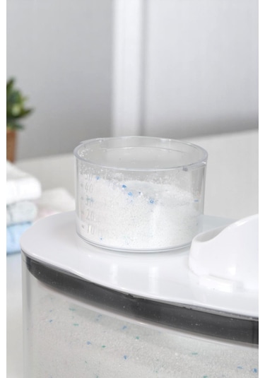 İronika Silikon Kapaklı Ölçekli Toz Sıvı Tablet Deterjan Saklama Kabı Kutusu 2100 Ml Şeffaf