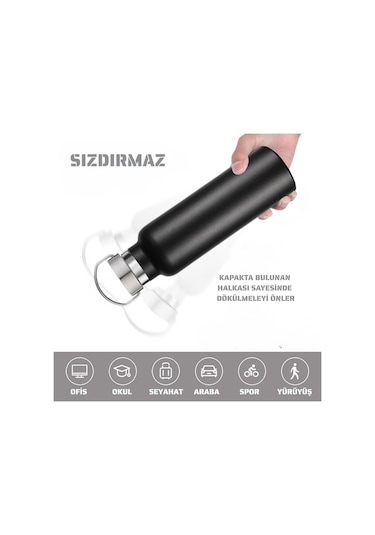 750 Ml Paslanmaz Çelik Tutacaklı Termos Matara -vakumlu Sızdırmaz Siyah