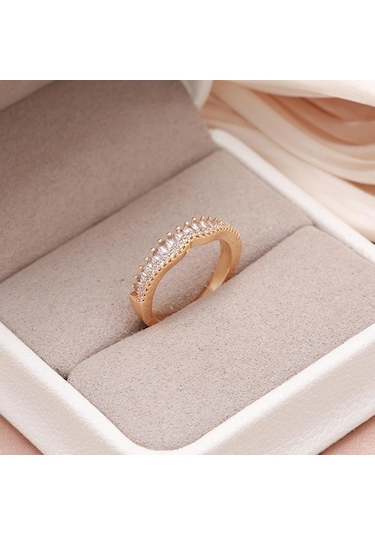 Kinel Doğal Zirkon Tam Kaplamalı Yüzükler Kadınlar Için Lüks Gül Altın Renk Güzel Takı 8 Rose Gold