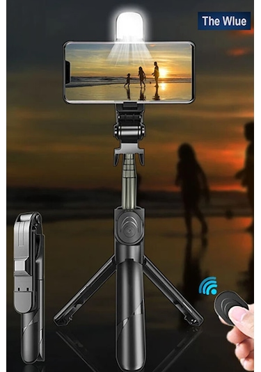 3in1 Bluetooth Kumandalı Ayaklı Led Selfie Çubuğu 100 Cm Kompakt