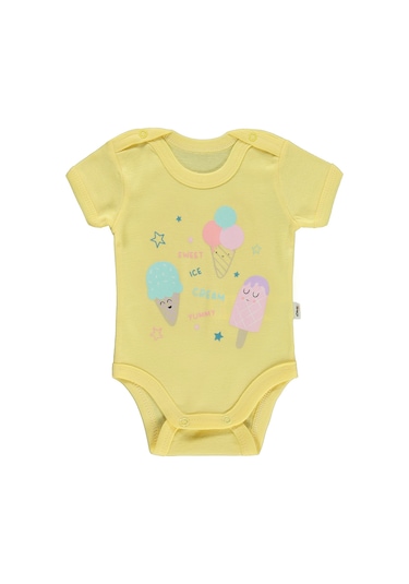 Civil Baby Dondurma Baskılı 1-36 Ay Çıtçıtlı Badi - Sarı Açık Sarı