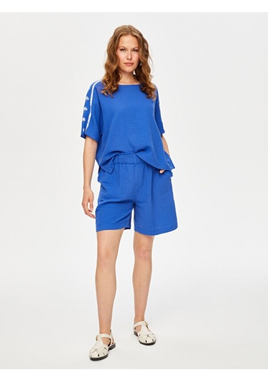 Resort Palmiye Baskı Detaylı Kısa Kol Müslin Bluz S25blz061 Us25blz06125 Sax