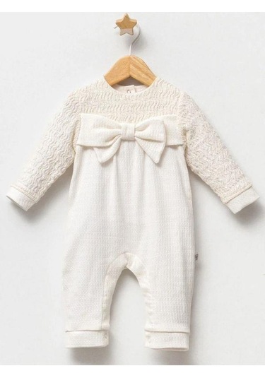 Kız Bebek Fiyonk Detaylı Tulum-15043 Krem