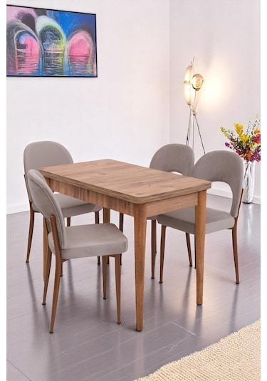 Damla Hilal Mdf Mutfak Masa Sandalye Takımı 60x100cm Çam